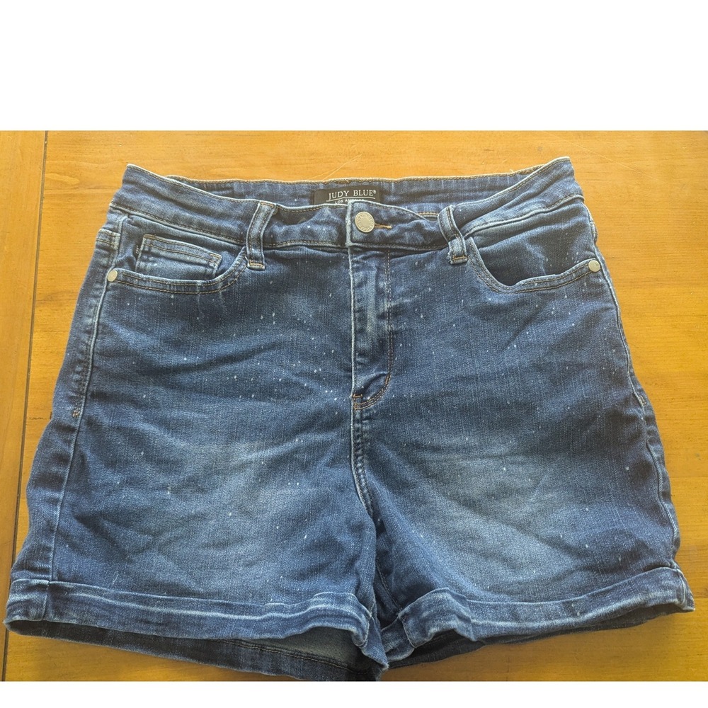 Judy Blue Blue Paint Splatter Cuffed Denim Shorts Womens Large‎ High Rise